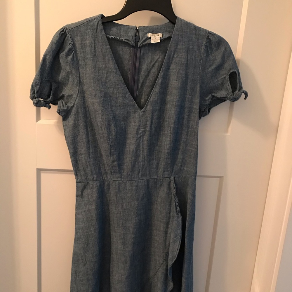 J. Crew Denim Ruffle Bottom Dress 100% Cotton Size 0